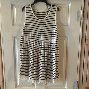 Maternity Striped Sleeveless Tank with Lace Trim